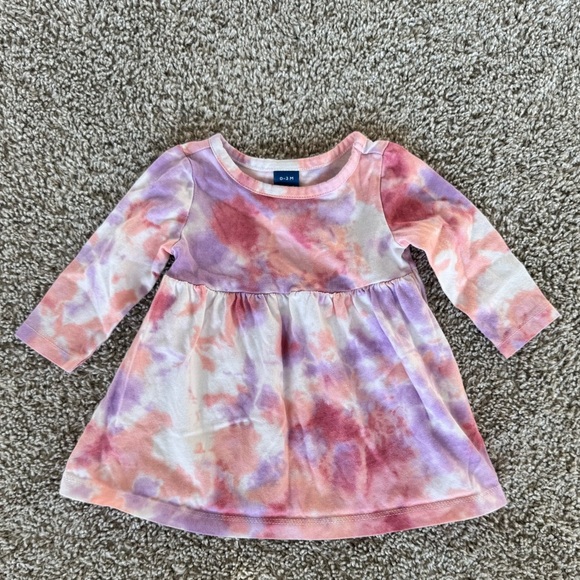 Old Navy Baby Girl Purple Tie-Dye Long-Sleeve Dress Spring dress Size 0-3 months - Picture 2 of 6